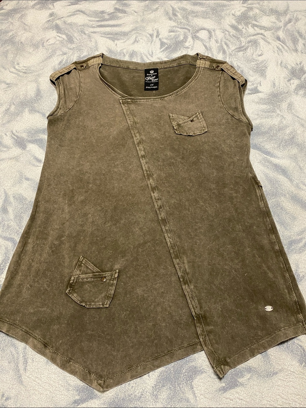 Point Zero Olive Green Short Sleeve Asymmetrical Tunic Tee